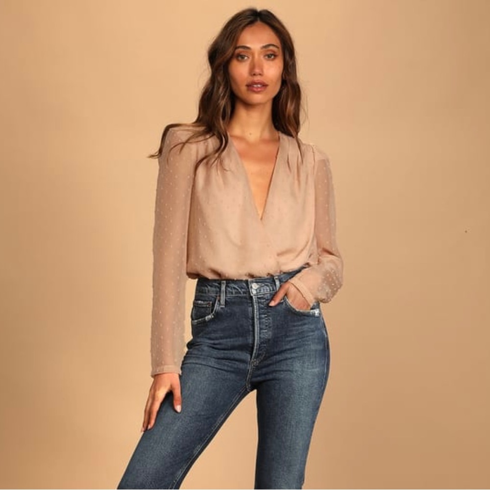 Lulus Beige Long Sleeve Bodysuit